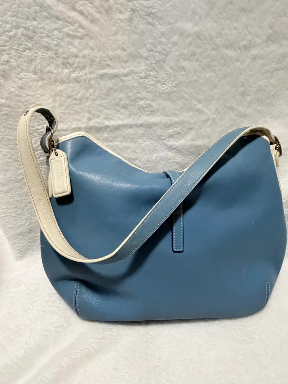 Coach Blue and Cream Leather Shoulder Bag